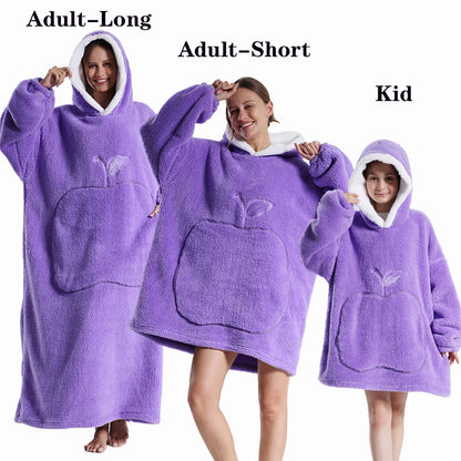 Men Women Oversized Blanket Hoodie - Extra Long Warm Soft Fleece Pullover with Long Flannel Sleeves