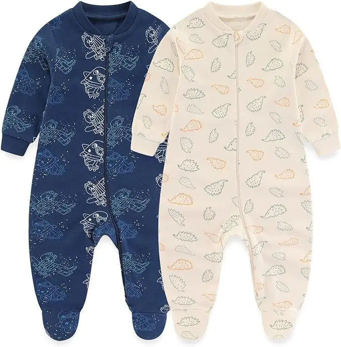 Kiddiezoom 0-12Months Cartoon 1/2 Pieces Long Sleeve Zipper Baby Boys Girl Romper 100%Cotton Soft newborn Jumpsuits