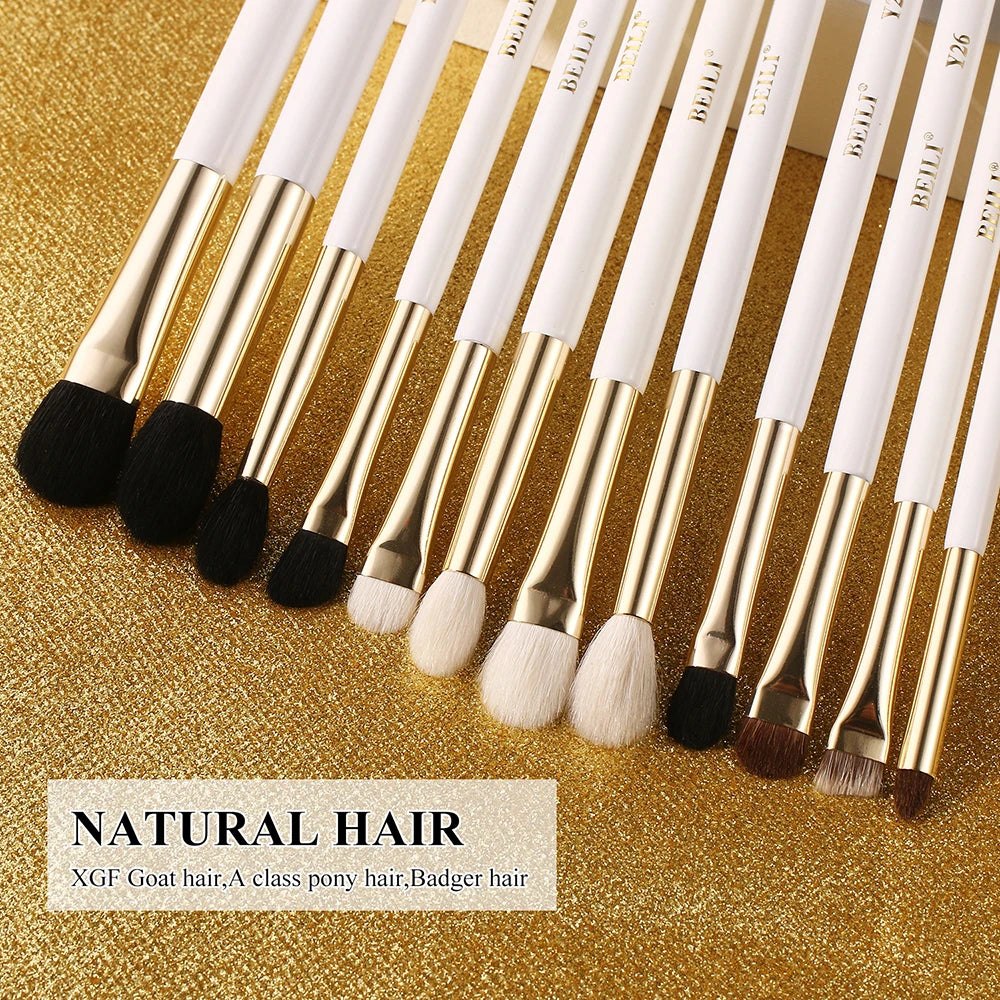 BEILI White Golden Makeup Brushes Set Professional Goat Hair Foundation Contour Bronzer Blush Kakubi Beauty brochas maquillaje