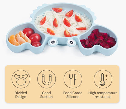 9Pcs Baby Silicone non-Slip Suction Bowl Plate Spoon Waterproof Bib Cup Set Baby Crab Dishes Food Feeding Bowl for Kids BPA Free