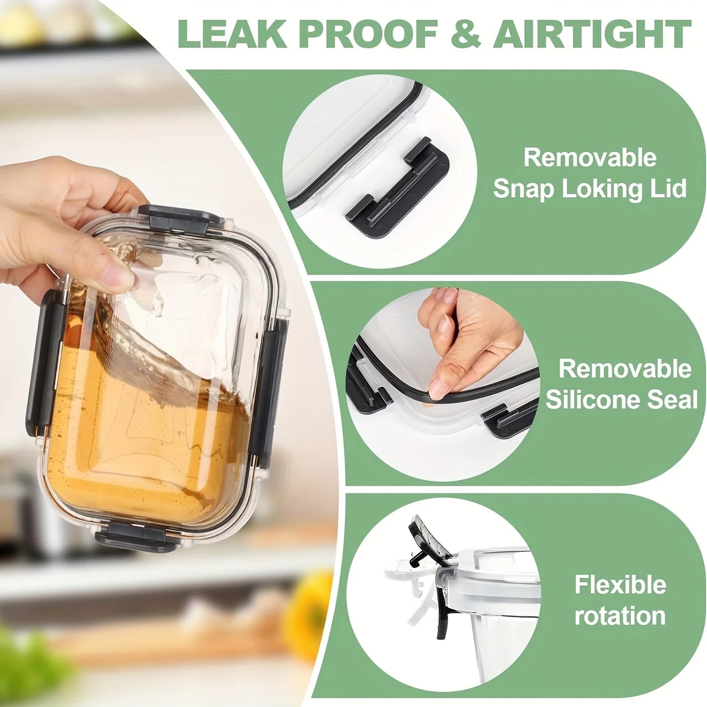 12-Piece Glass Food Storage Container Set - Airtight Leak-Proof Meal Prep Containers