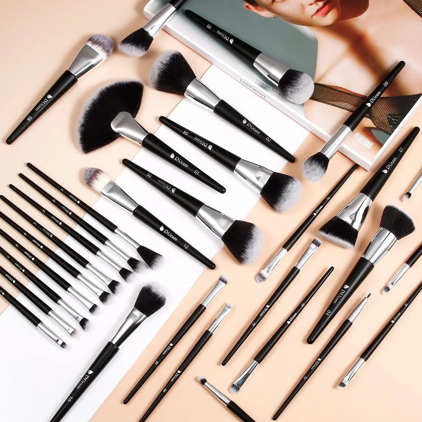 DUcare Professional Makeup Brush Set 10-32Pc Brushes Makeup Kit Synthetic Hair Foundation Power Eyeshadows Blending Beauty Tools