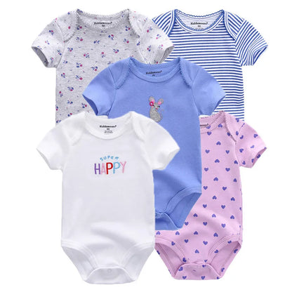 Kiddiezoom 5 Pcs Four Seasons Fashion Cartoon Short Sleeve Baby Boy Girl Bodysuits Soft 100%Cotton Newborn Onesies Clothes