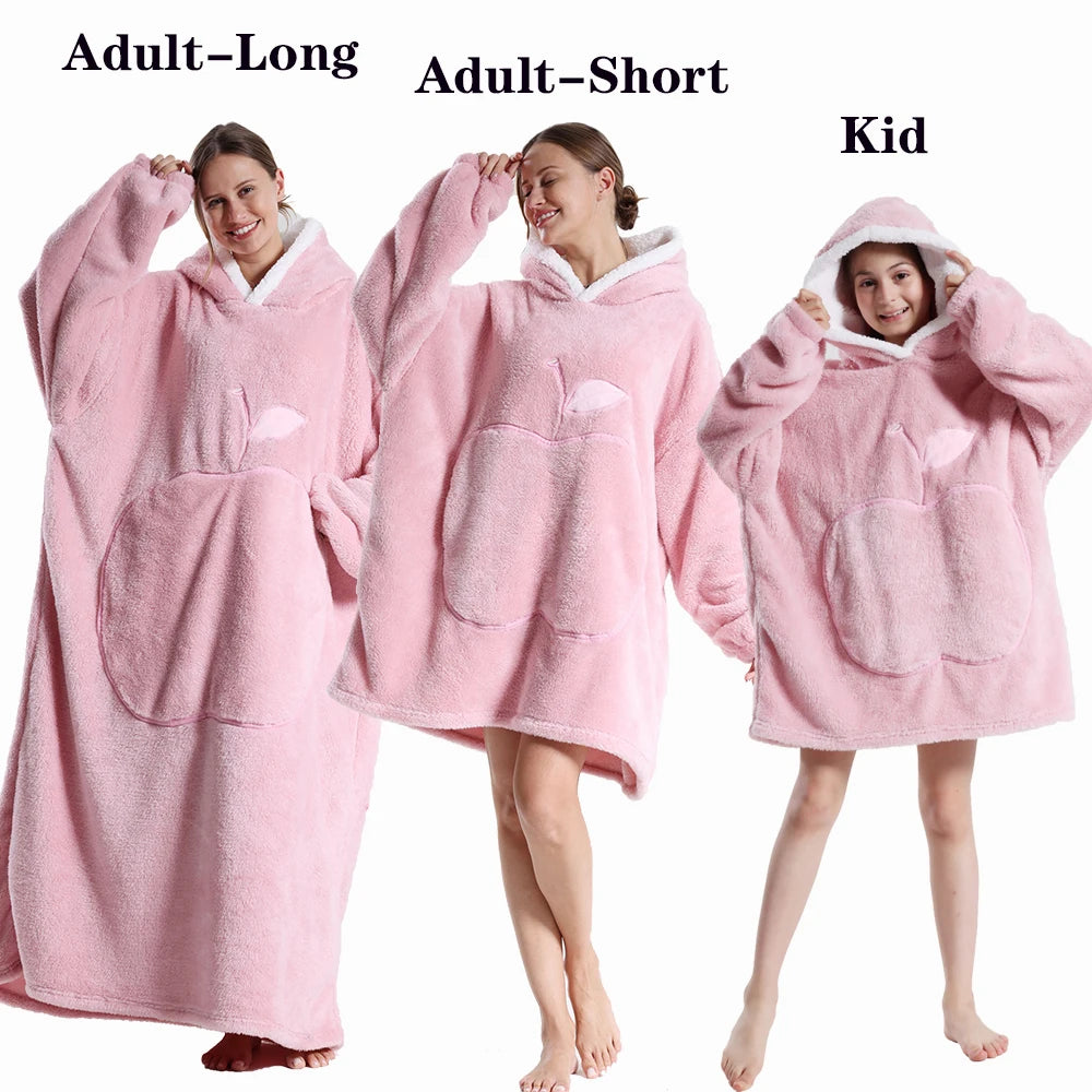 Men Women Oversized Blanket Hoodie - Extra Long Warm Soft Fleece Pullover with Long Flannel Sleeves