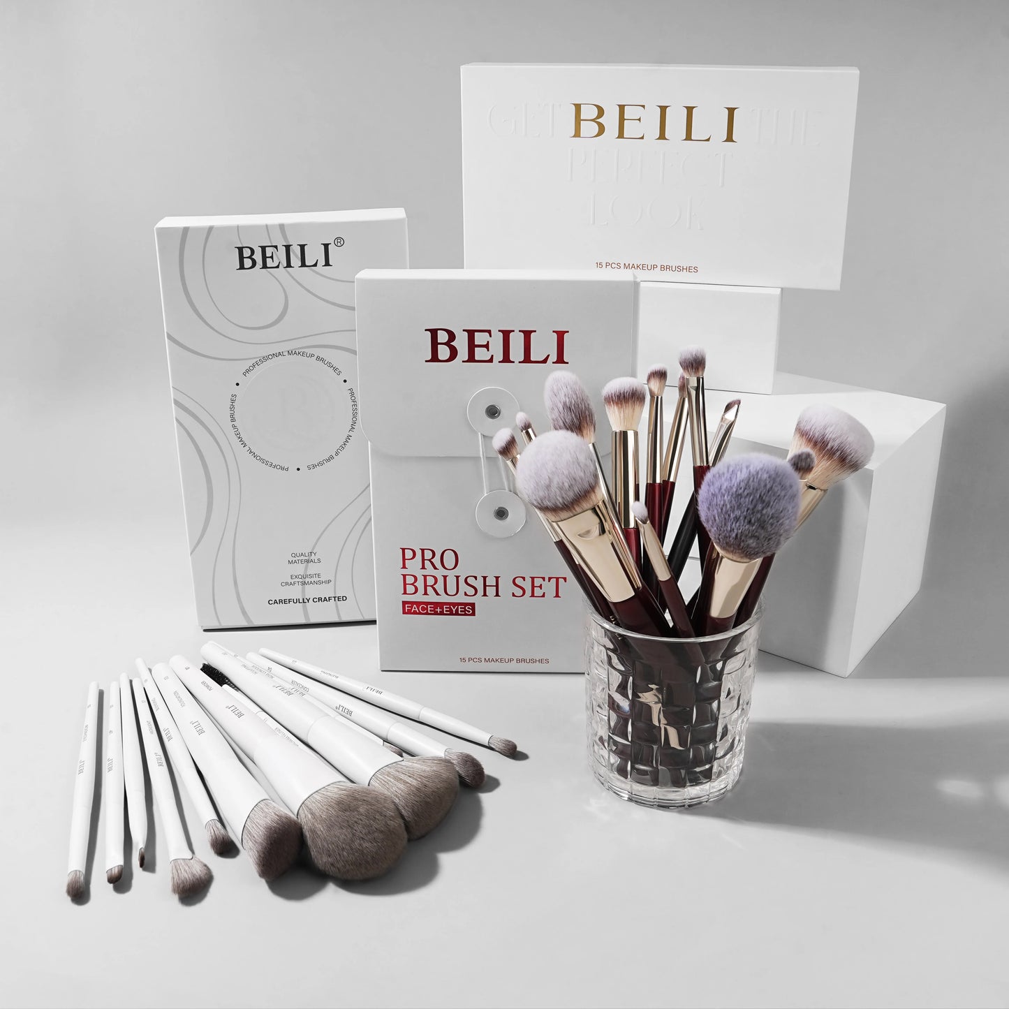 BEILI 12/15 PCS Professional Makeup Brushes Sets Vegan Premium Cosmetics Tool Kakubi Powder Angled Contour Blush Eyeshadow Brush