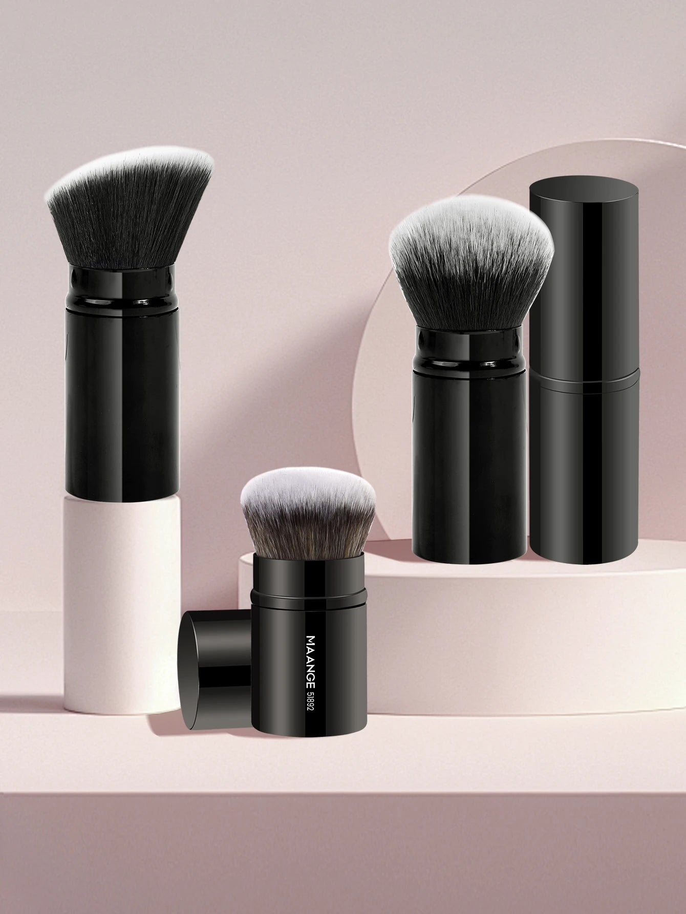 MAANGE 3-Pack Multifunctional Face Makeup Brushes, Nylon Bristle Wand, Unscented, Metal Handle, Portable Retractable Design