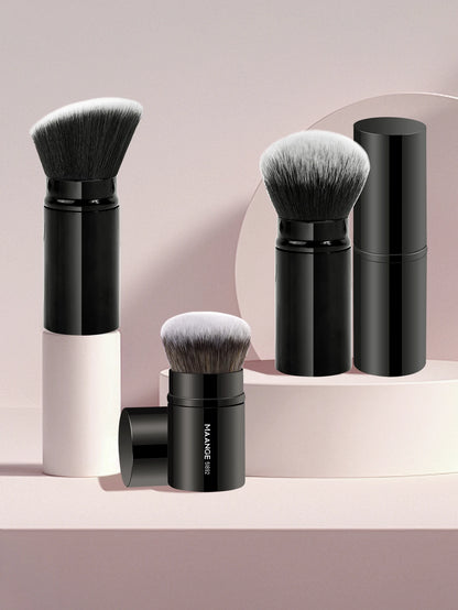 MAANGE 3-Pack Multifunctional Face Makeup Brushes, Nylon Bristle Wand, Unscented, Metal Handle, Portable Retractable Design