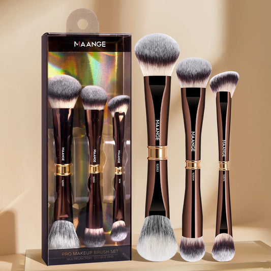 MAANGE 3pcs Dual-Head Multifunctional Makeup Brushes Sloping Foundation Concealer Brush Kabuki for Liquid Cream Blending Beauty