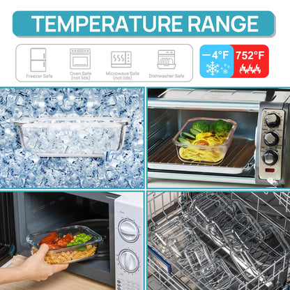 Glass Food Storage Container Set - Airtight Leak-Proof Meal Prep Containers