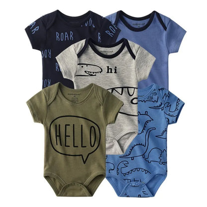 Kiddiezoom 5 Pcs Four Seasons Fashion Cartoon Short Sleeve Baby Boy Girl Bodysuits Soft 100%Cotton Newborn Onesies Clothes