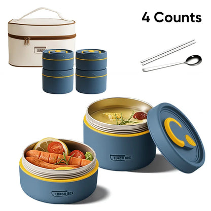 Lunch Box Portable Insulated Food Lunch Container Set with Thermal 4 Separate Stackable Lunch Container Kitchen for Adult Kid