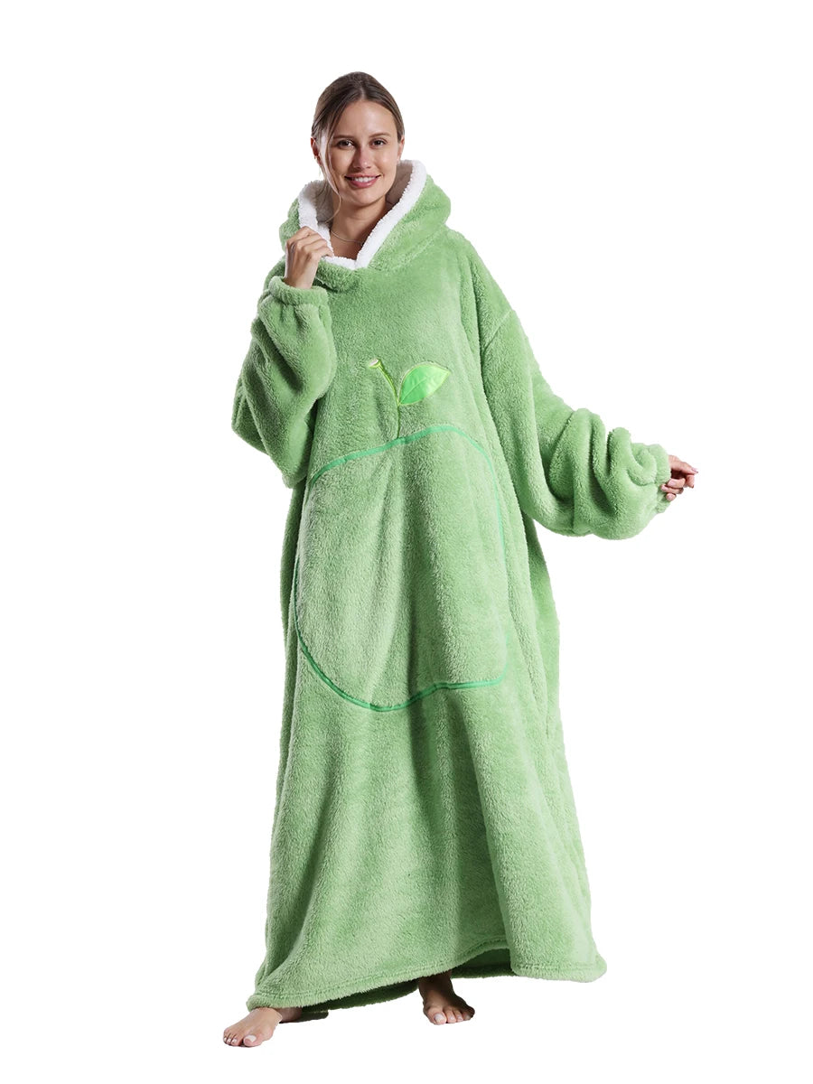 New Warm Wearable Blanket Winter Sweatshirt Oversized Flannel Sherpa Long Hoodie for Adults
