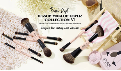 Jessup Double Sided Makeup Brush with Sponge , 3/5/7PCS Eyeshadow Makeup Brushes Set Vegan Hair Powder Contour Highlighter