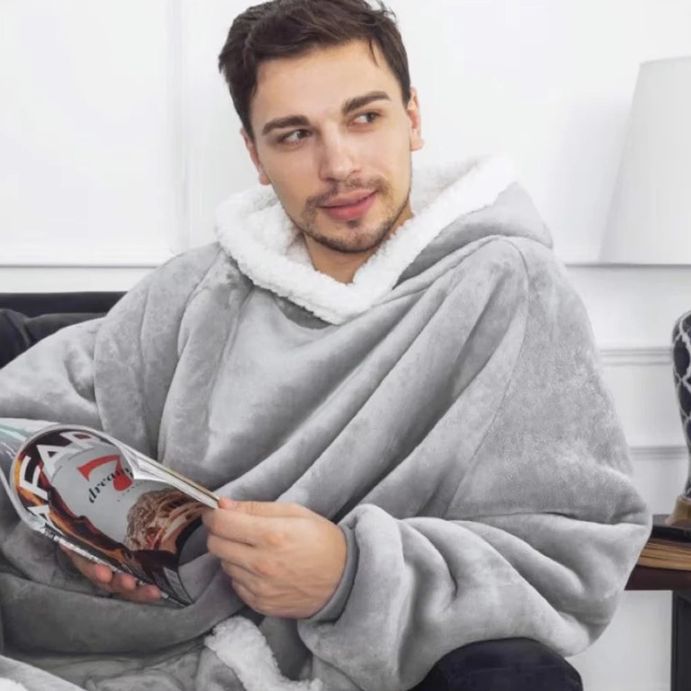 180cm Super Long Flannel Blanket Pyjamas with Sleeves Winter Hoodies Sweatshirt Women Men Pullover Fleece Giant Oversized Outdoor