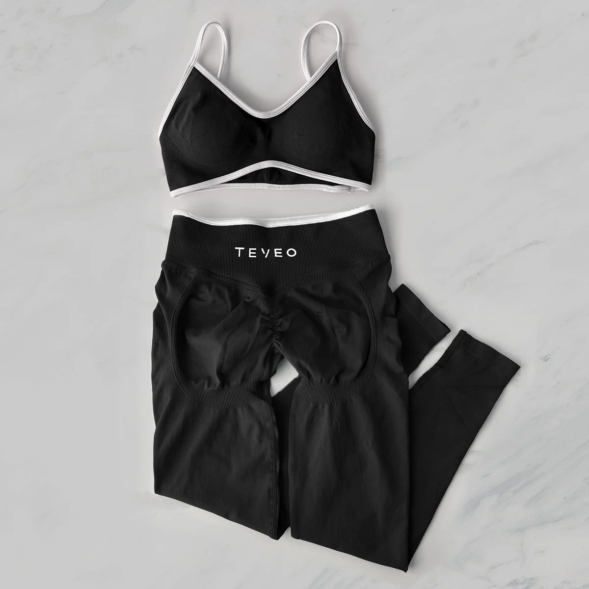 TEVEO 2 Pieces Gym Set Woman leggings  Workout Clothes Bra set Seamless Scrunch legging Yoga Set