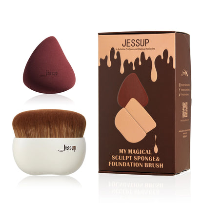 Jessup Makeup Brush Foundation Brush with Makeup Sponge,Contour Blush Concealer Highlight, T882