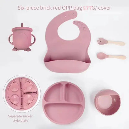 6 PCS Baby Tableware Set Christmas Gifts Sailicone Set Childrens Meal Training Set Cutlery Feeding Bowl Party Gift