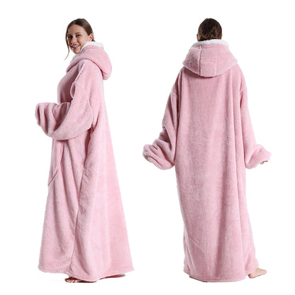 Adults Long Blanket with Sleeves Winter Hoodies Sweatshirt Plus Size Feminino Fleece Wearable Blanket Hoodie Oversized