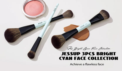 Jessup Face Makeup Brushes Set 2/3/5pcs,Double Ended Makeup Brush Foundation Contour Concealer, Cruelty -free, Bright Cyan T503