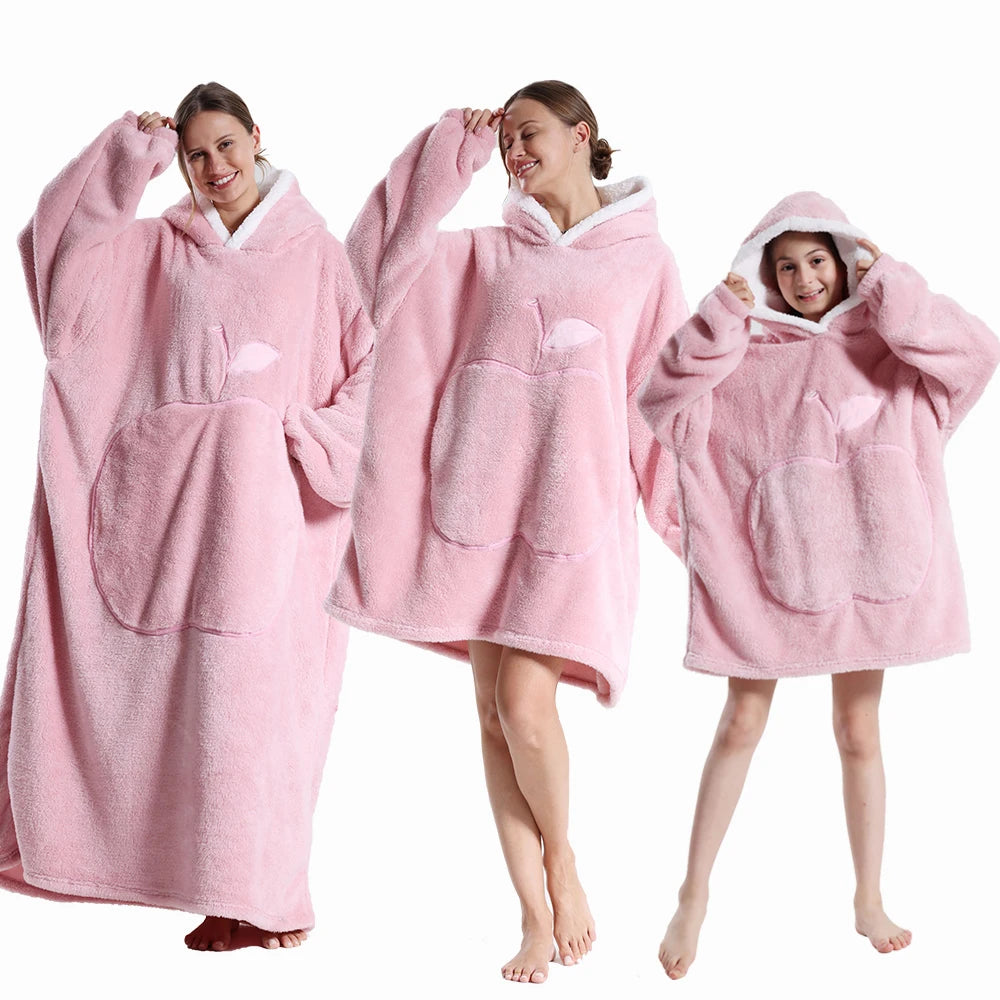 Men Women Oversized Blanket Hoodie - Extra Long Warm Soft Fleece Pullover with Long Flannel Sleeves