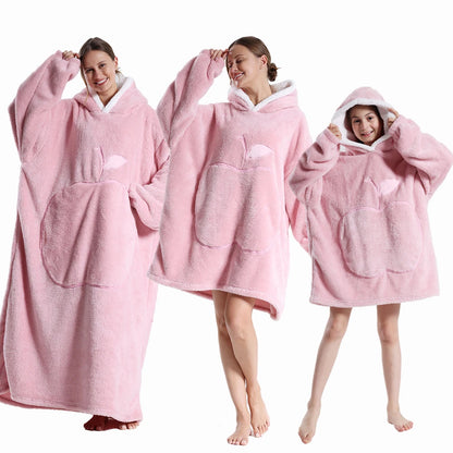 Men Women Oversized Blanket Hoodie - Extra Long Warm Soft Fleece Pullover with Long Flannel Sleeves