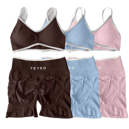 TEVEO  Yoga Women's High-Waist Tummy Control Fitness Leggings Sportswear Gym Workout Running Pants 2 Pieces Gym Set