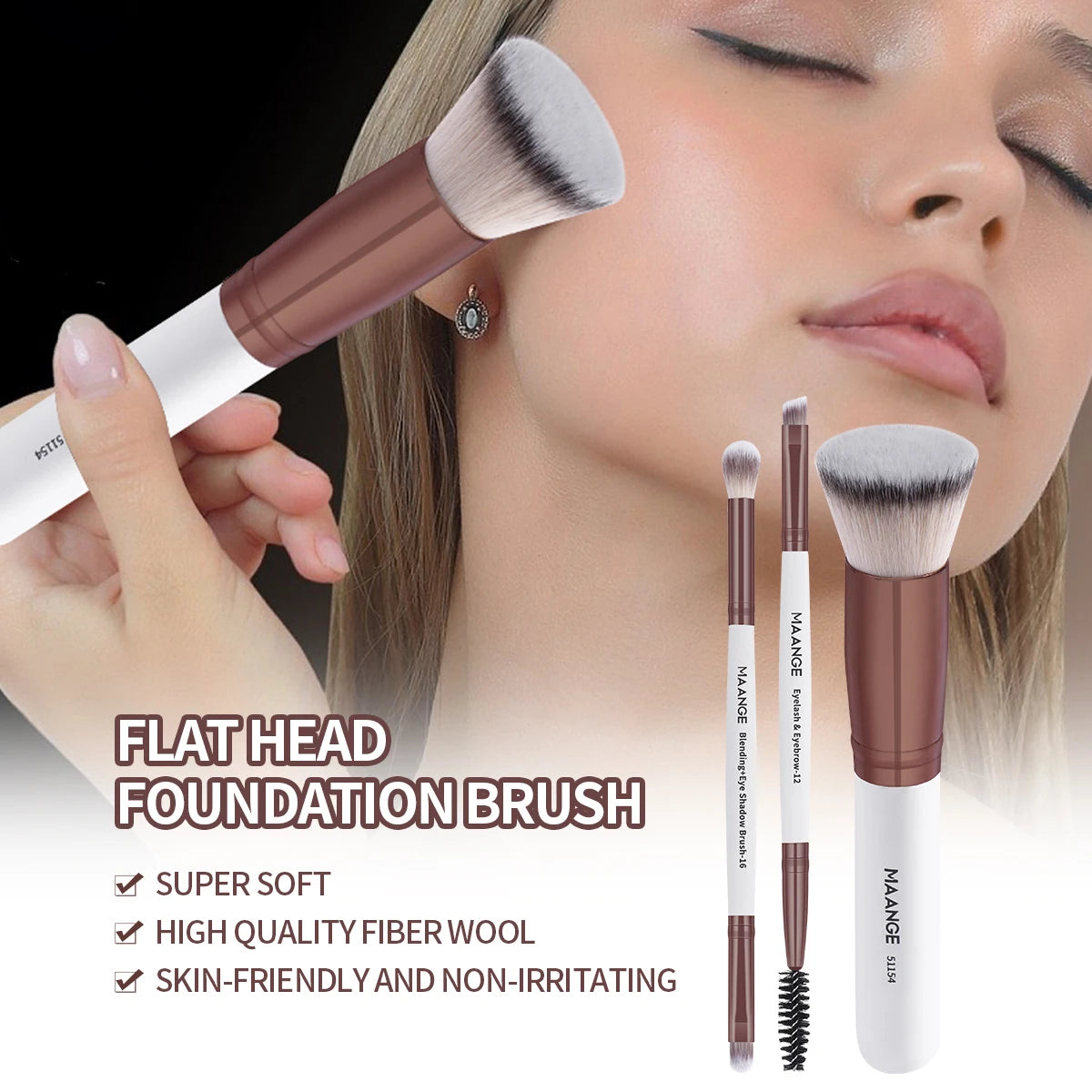 MAANGE 3PCS Makeup Brushes Set Foundation Concealer Brush Eyelashes Brush Eyeshadow Brush Blending Soft Bristles Makeup Tools