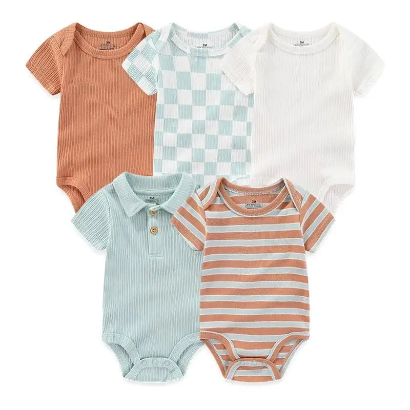 Kiddiezoom 5 Pcs Four Seasons Fashion Cartoon Short Sleeve Baby Boy Girl Bodysuits Soft 100%Cotton Newborn Onesies Clothes