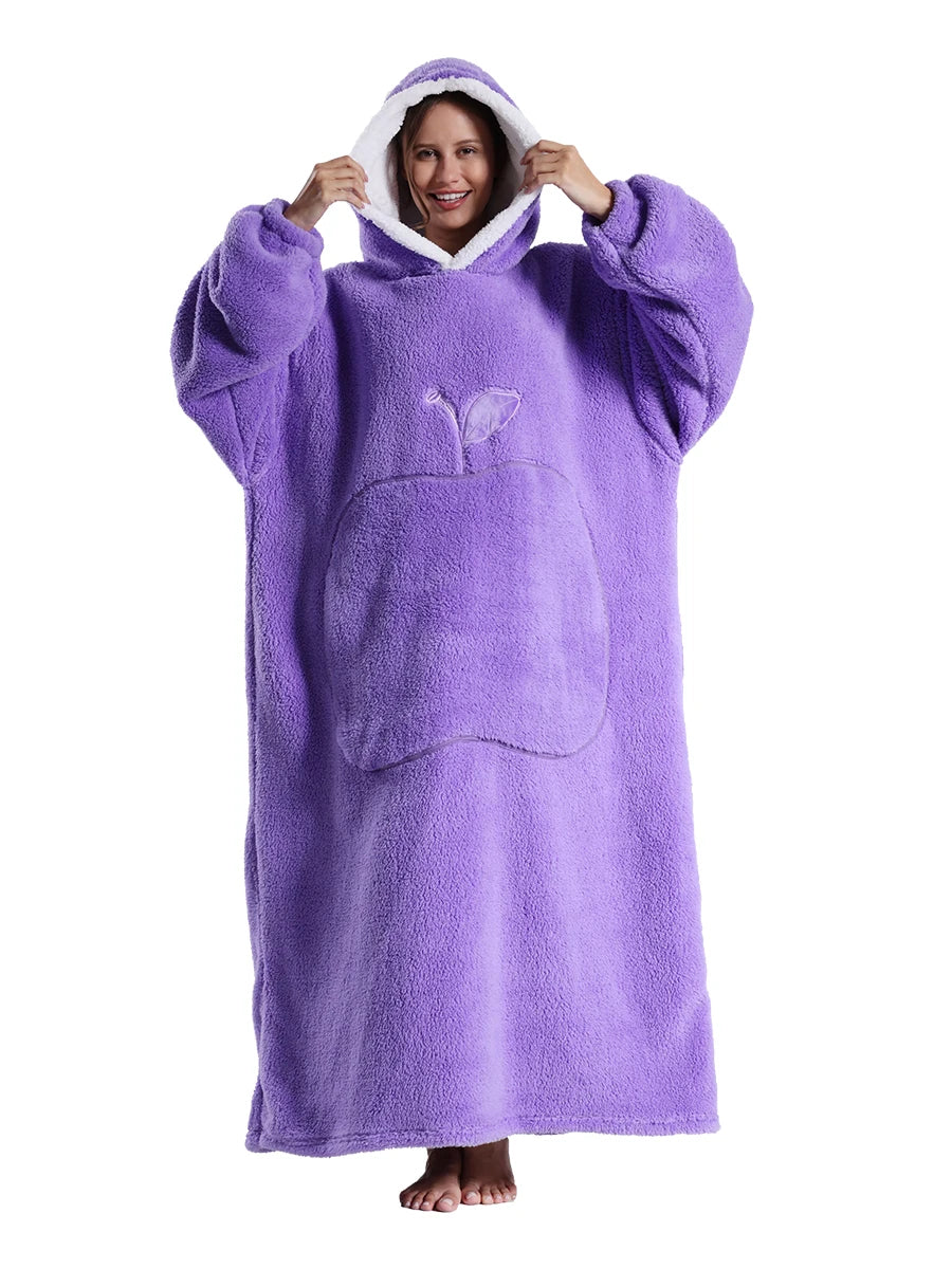 Adults Long Blanket with Sleeves Winter Hoodies Sweatshirt Plus Size Feminino Fleece Wearable Blanket Hoodie Oversized