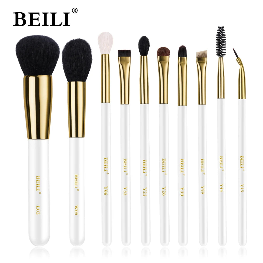 BEILI White Golden Makeup Brushes Set Professional Goat Hair Foundation Contour Bronzer Blush Kakubi Beauty brochas maquillaje