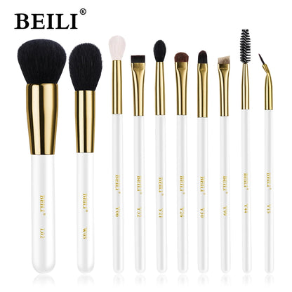 BEILI White Golden Makeup Brushes Set Professional Goat Hair Foundation Contour Bronzer Blush Kakubi Beauty brochas maquillaje