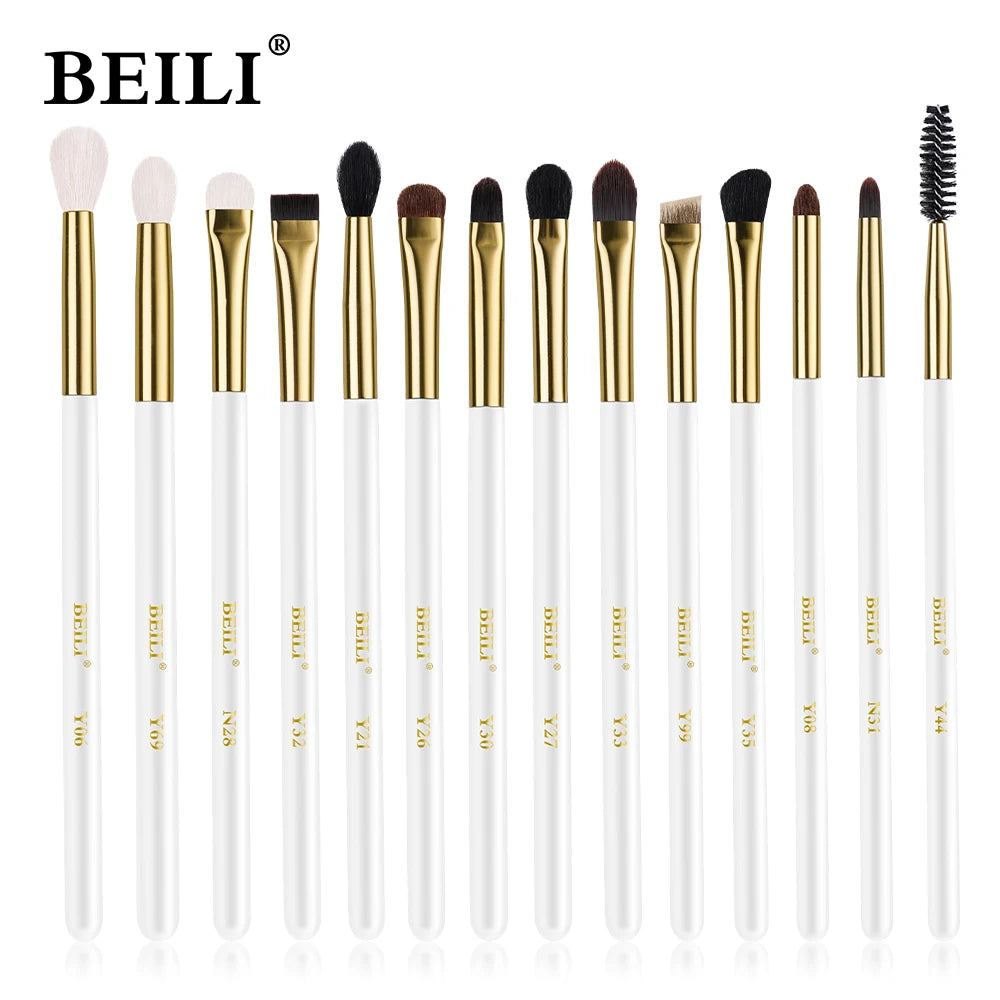 BEILI White Golden Makeup Brushes Set Professional Goat Hair Foundation Contour Bronzer Blush Kakubi Beauty brochas maquillaje