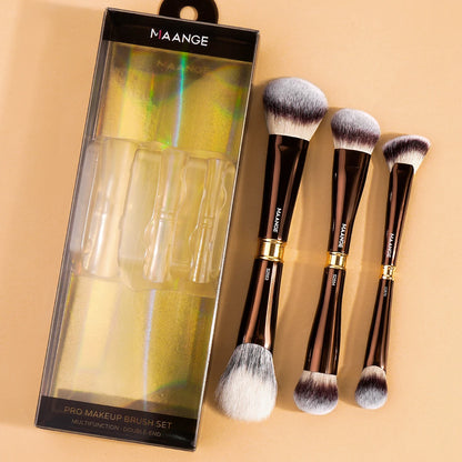 MAANGE 3pcs Dual-Head Multifunctional Makeup Brushes Sloping Foundation Concealer Brush Kabuki for Liquid Cream Blending Beauty