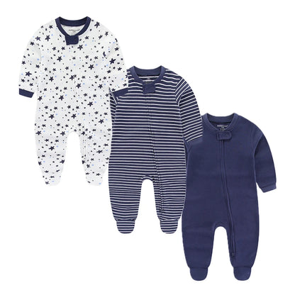 Kiddiezoom 3 Pcs Autumn Winter Solid Zipper Baby Boy Girl Rompers 100%Cotton Soft Newborn Clothes Baby Shower Gifts