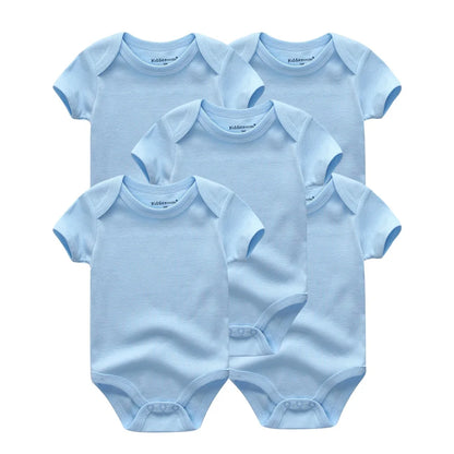 Kiddiezoom 5 Pcs Four Seasons Fashion Cartoon Short Sleeve Baby Boy Girl Bodysuits Soft 100%Cotton Newborn Onesies Clothes