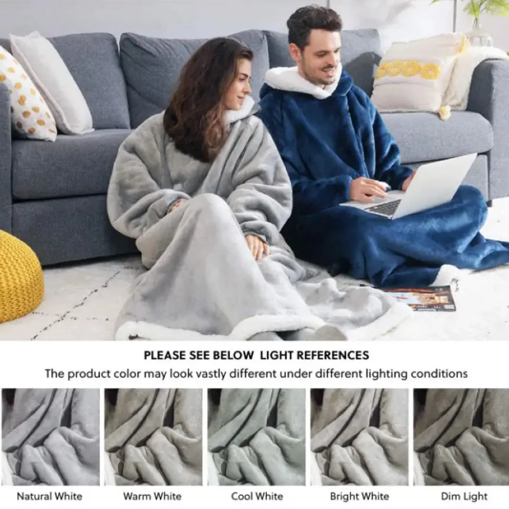 180cm Super Long Flannel Blanket Pyjamas with Sleeves Winter Hoodies Sweatshirt Women Men Pullover Fleece Giant Oversized Outdoor