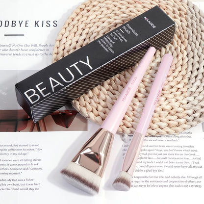MAANGE 2PCS Flawless Makeup Brush Flat/Angle Foundation Contour Brush Under Eyes Makeup Brush for Liquid Cream Beauty Tools