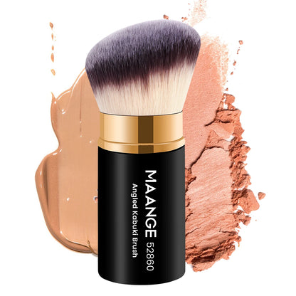 MAANGE Flat Angle Retractable Makeup Brush Kabuki Brush for Liquid, Cream, Powder, Foundation, Contouring, Blush Travel Set