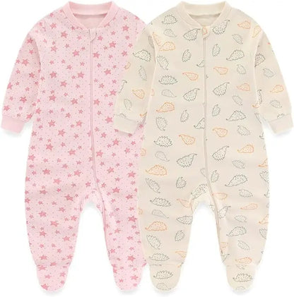 Kiddiezoom 0-12Months Cartoon 1/2 Pieces Long Sleeve Zipper Baby Boys Girl Romper 100%Cotton Soft newborn Jumpsuits