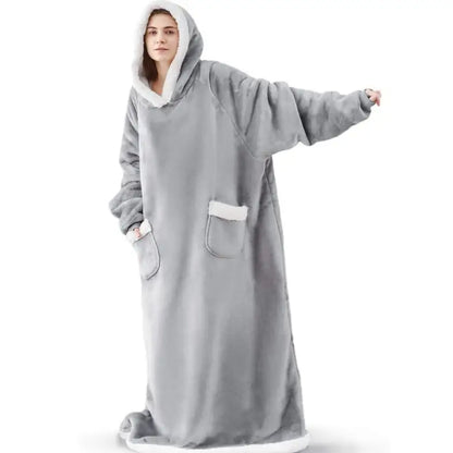 180cm Super Long Flannel Blanket Pyjamas with Sleeves Winter Hoodies Sweatshirt Women Men Pullover Fleece Giant Oversized Outdoor