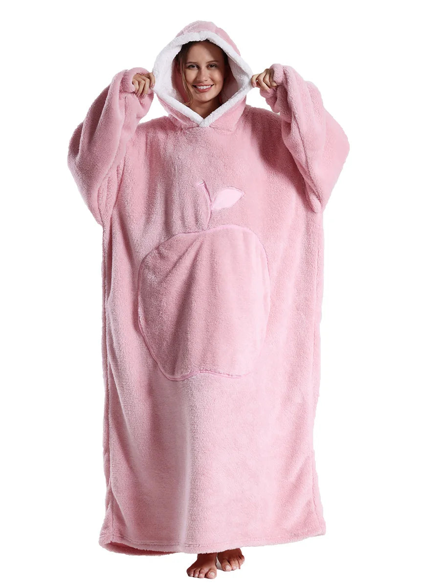 New Warm Wearable Blanket Winter Sweatshirt Oversized Flannel Sherpa Long Hoodie for Adults
