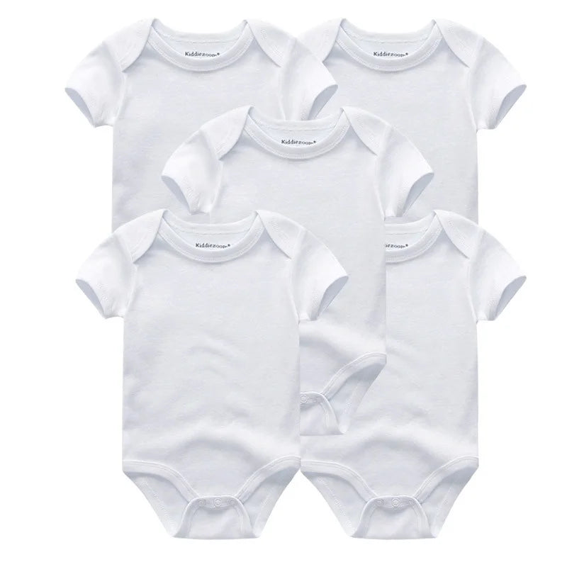 Kiddiezoom 5 Pcs Four Seasons Fashion Cartoon Short Sleeve Baby Boy Girl Bodysuits Soft 100%Cotton Newborn Onesies Clothes
