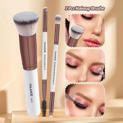 MAANGE 3PCS Makeup Brushes Set Foundation Concealer Brush Eyelashes Brush Eyeshadow Brush Blending Soft Bristles Makeup Tools