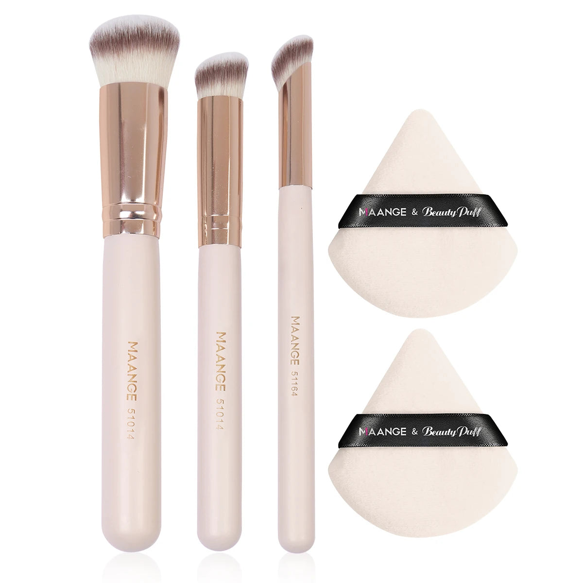 Maange 3Pcs Makeup Brushes + 2Pcs Triangle Powder Puff Set Concealer Eye Shadow Makeup Brush Blending Cosmetic Beauty Tools
