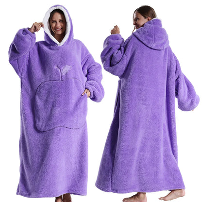 New Warm Wearable Blanket Winter Sweatshirt Oversized Flannel Sherpa Long Hoodie for Adults