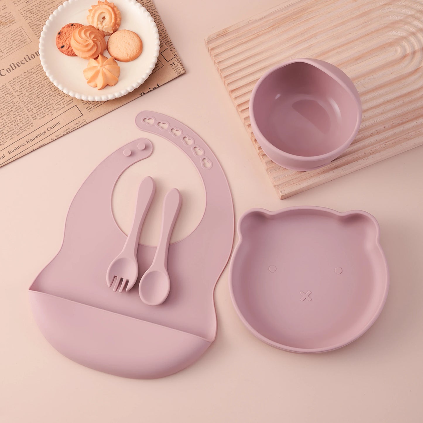 Kids 5PCS Food Grade Silicone Feeding Set Sucker Dishes Plate Self Feeding Bowl BPA Free Toddler Meal Essentials