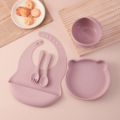 Kids 5PCS Food Grade Silicone Feeding Set Sucker Dishes Plate Self Feeding Bowl BPA Free Toddler Meal Essentials
