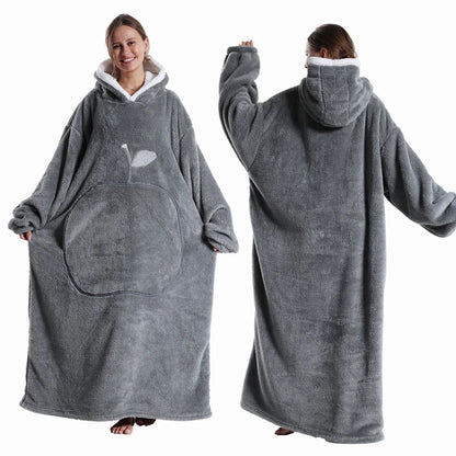 Winter Hooded Sweater Blanket Women Oversized Fleece Blanket With Sleeves Large Pocket Warm Thick Hoodie Robe Couple