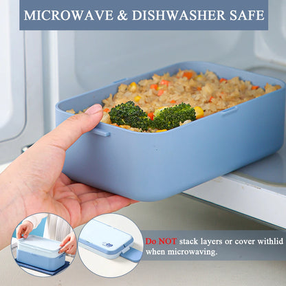 2in1 Bento Box,2 Layer Lunch Box for Adult Kids, 63oz Stackable Lunch Container with Spoons & forks,Leak Proof,Microwave Safe