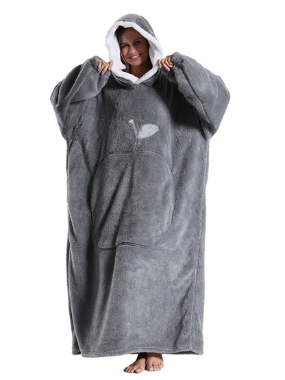 New Warm Wearable Blanket Winter Sweatshirt Oversized Flannel Sherpa Long Hoodie for Adults